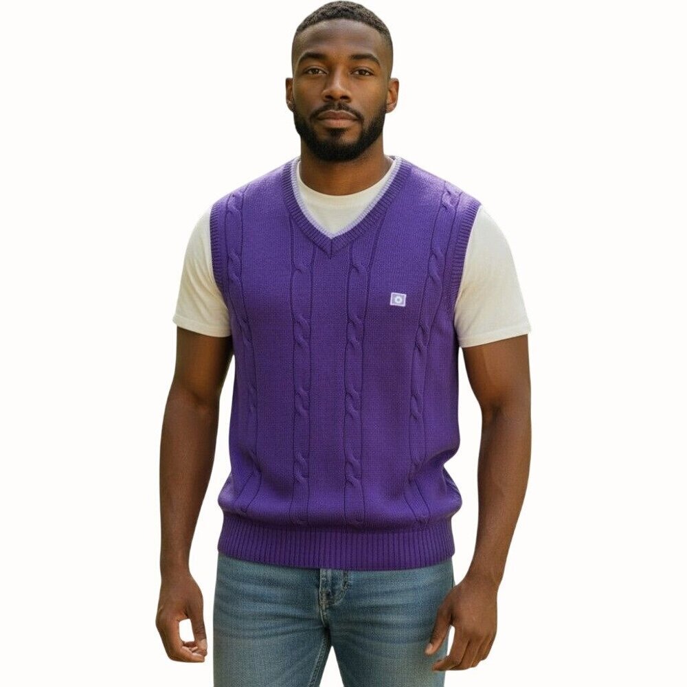Southpole Purple Cable Knit Sweater Vest V Neck Y2K Street Preppy Size Large